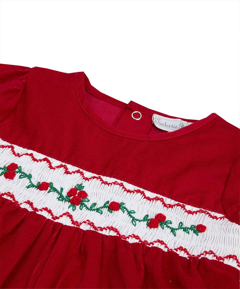 Red Smocked Corduroy Romper