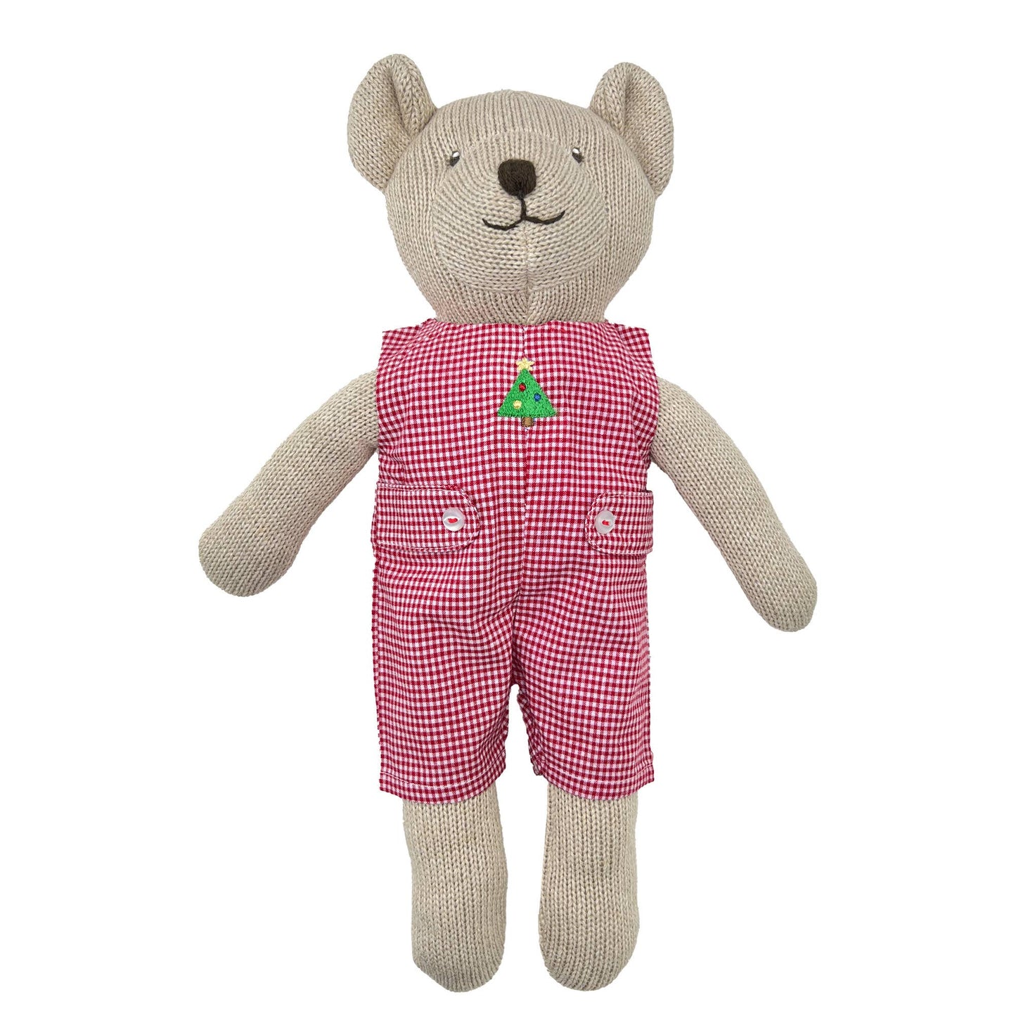 Knit Bear Doll with Red Check Romper