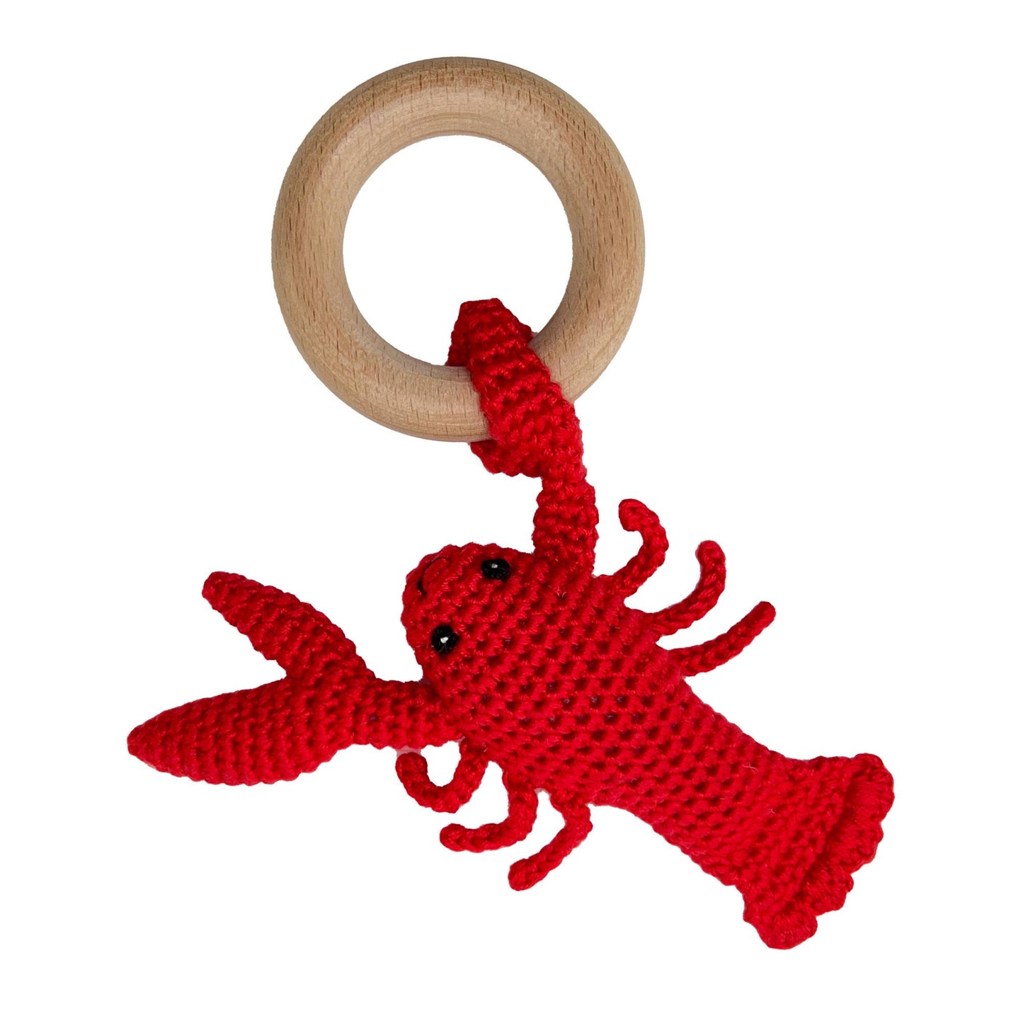 Lobster Bamboo Crochet Woodring Rattle