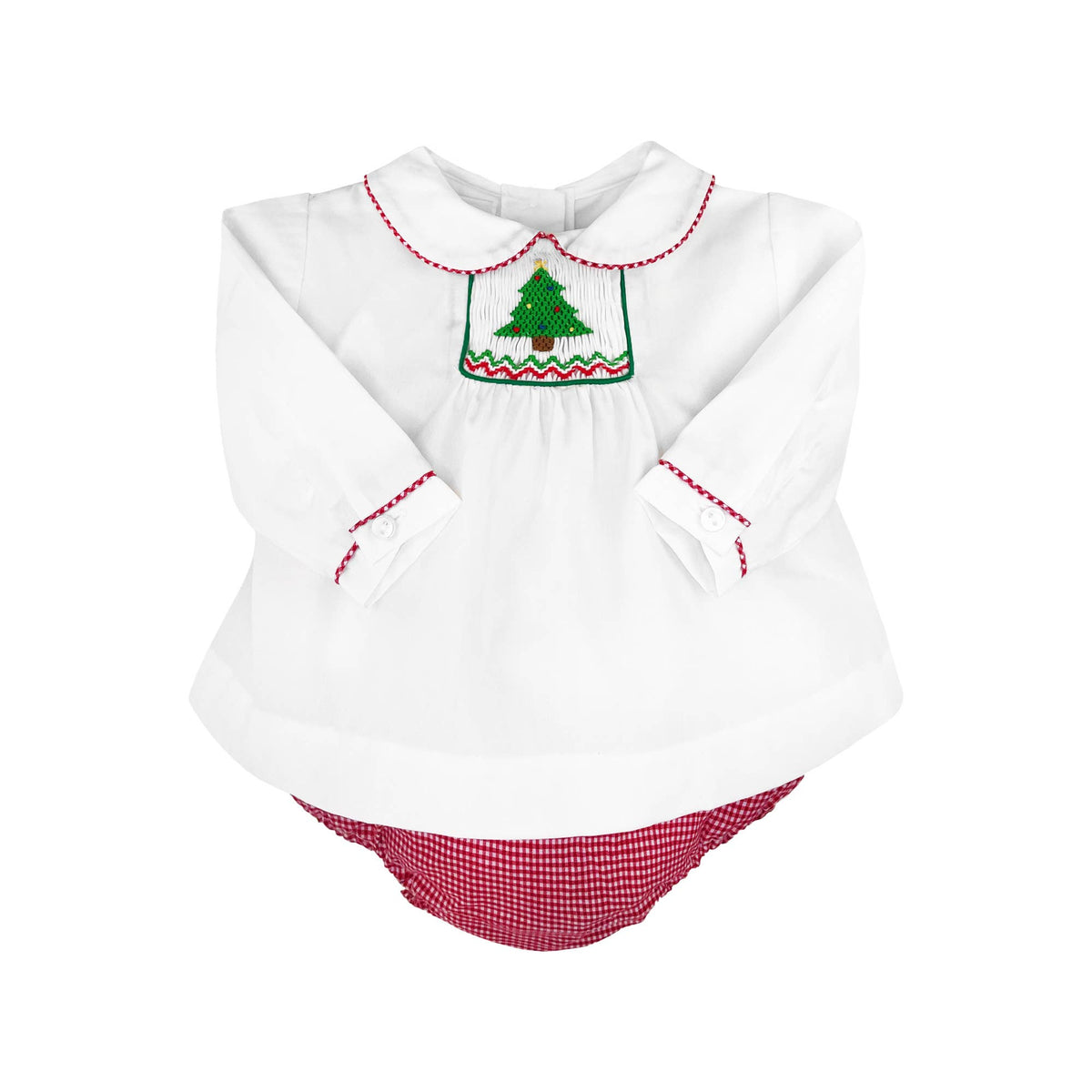 Christmas Tree Hand Smocked Diaper Set