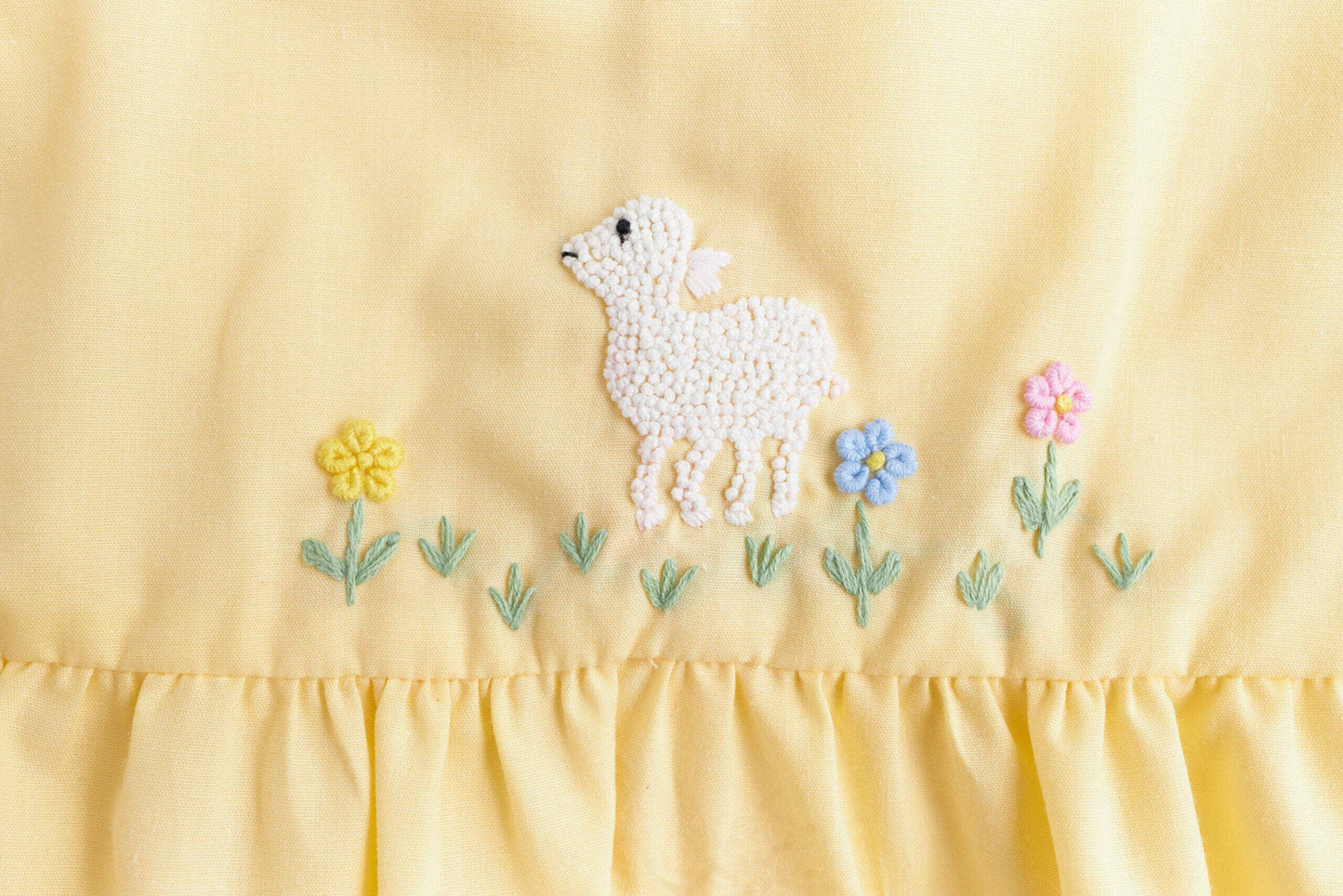 Yellow Baby Lamb Embroidered Romper