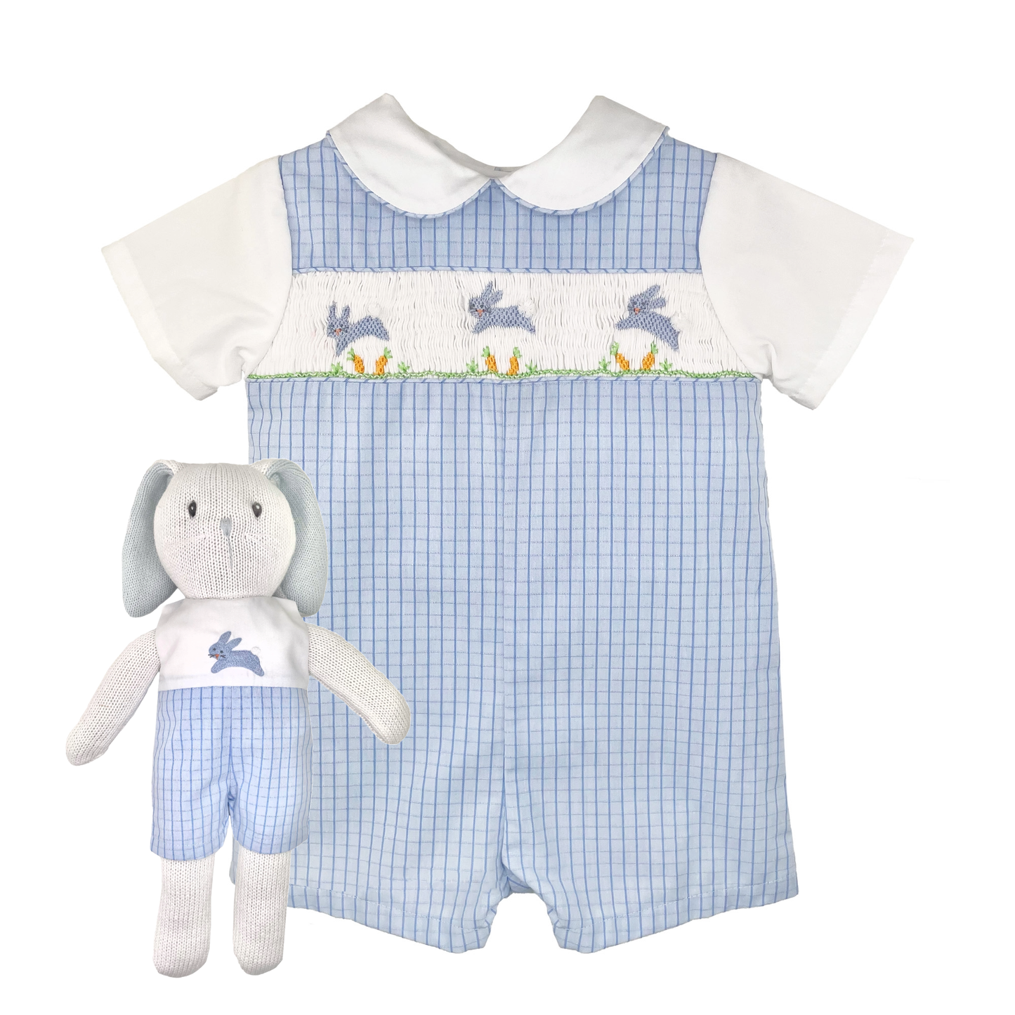 Romper with Hand Picture Smocked Bunnies