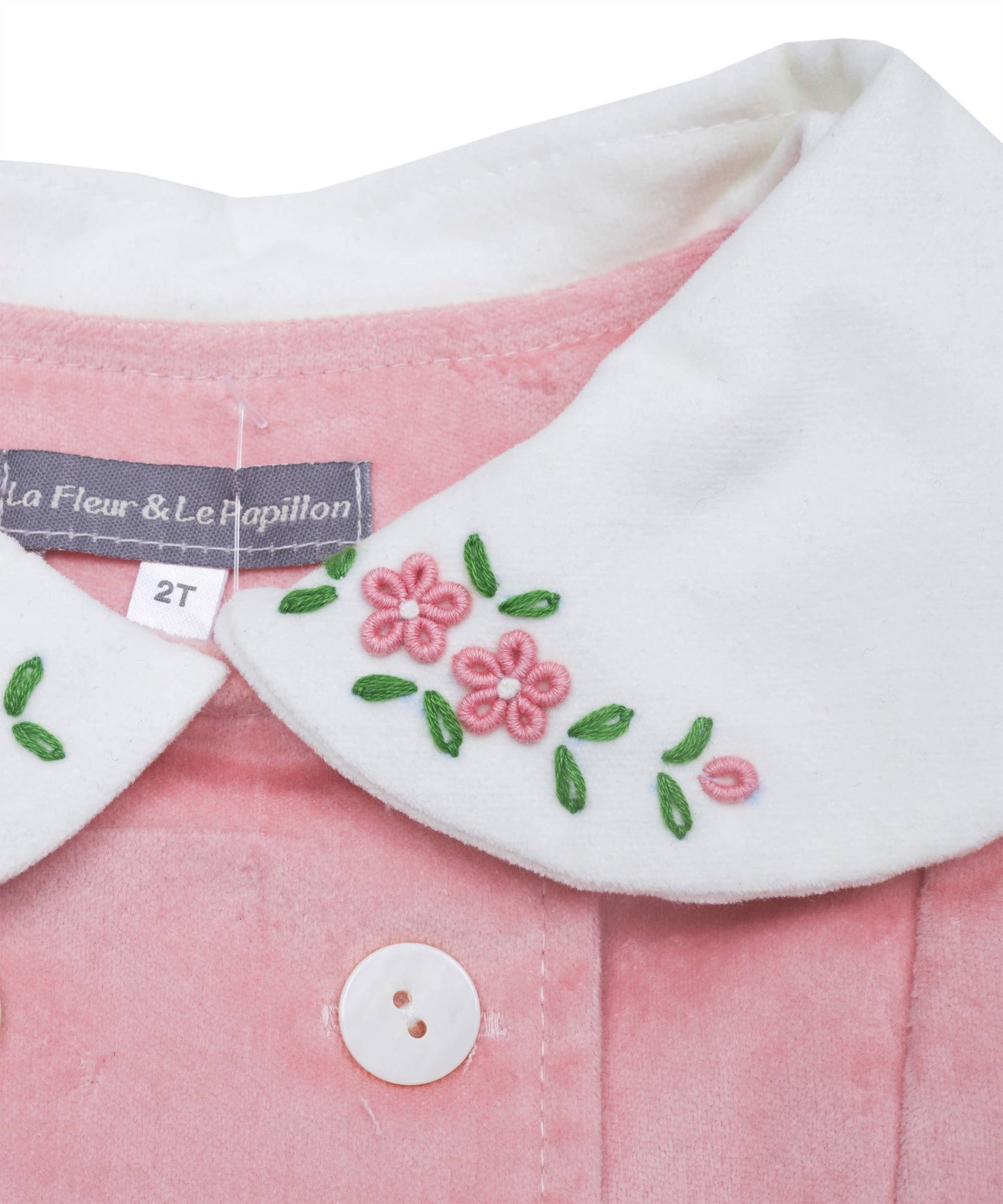 Pink Floral Embroidered Corduroy Coat