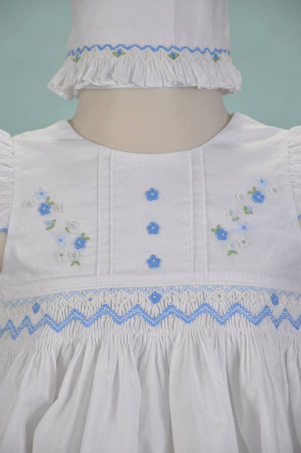 White Smocked Flutter Sleeve Dress with Beautiful Bonnet