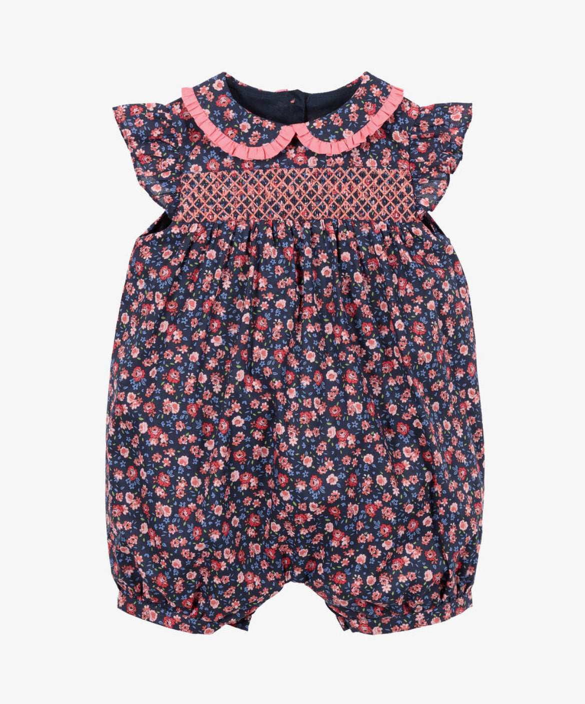 Baby Girls Blue & Pink Smocked Cotton Shortie