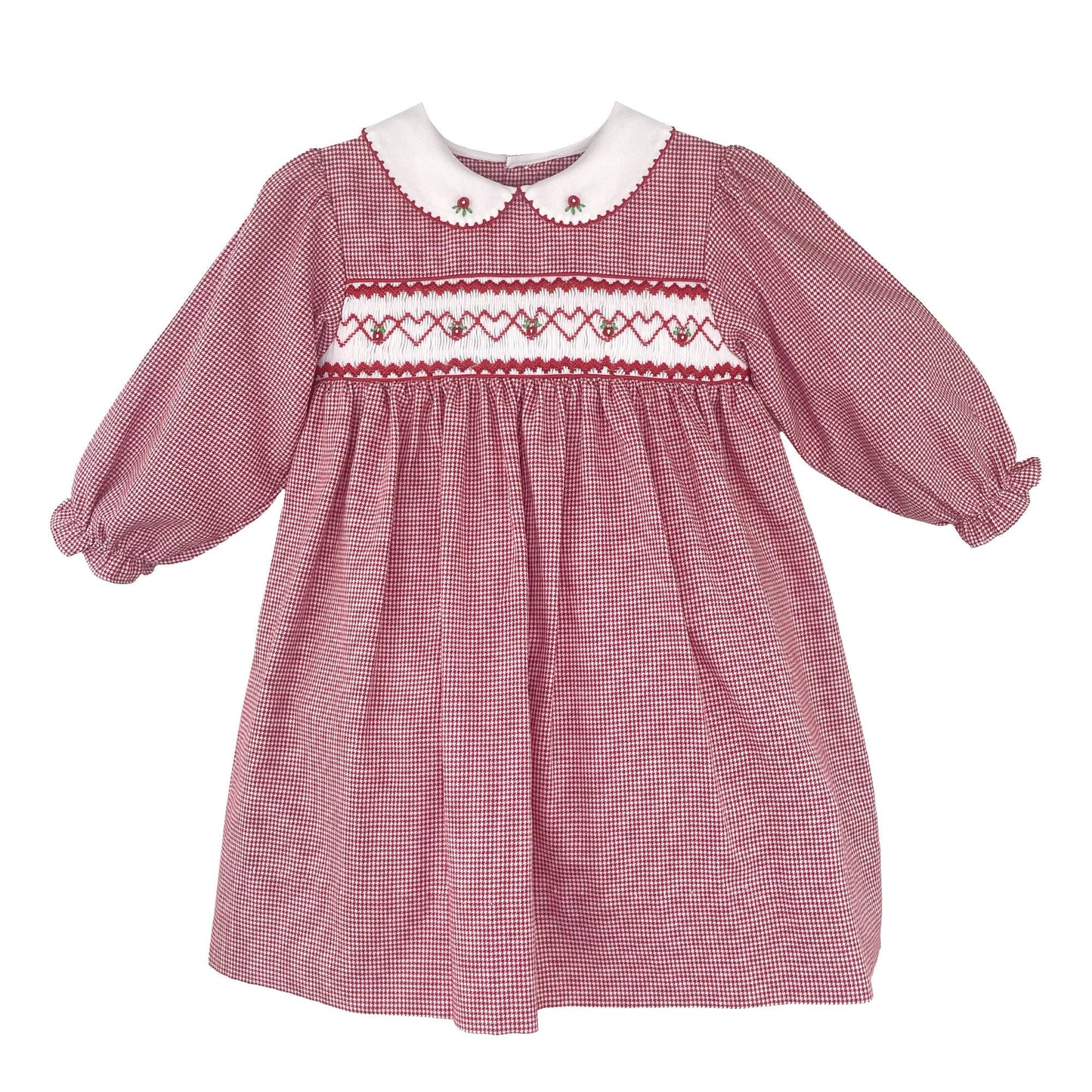 Red Check Long Sleeve Smocked Dress