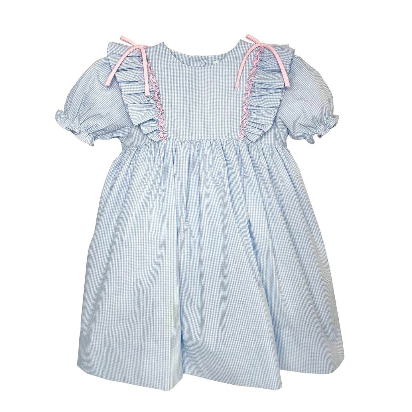 Blue Gingham Dress with Hand Smocking