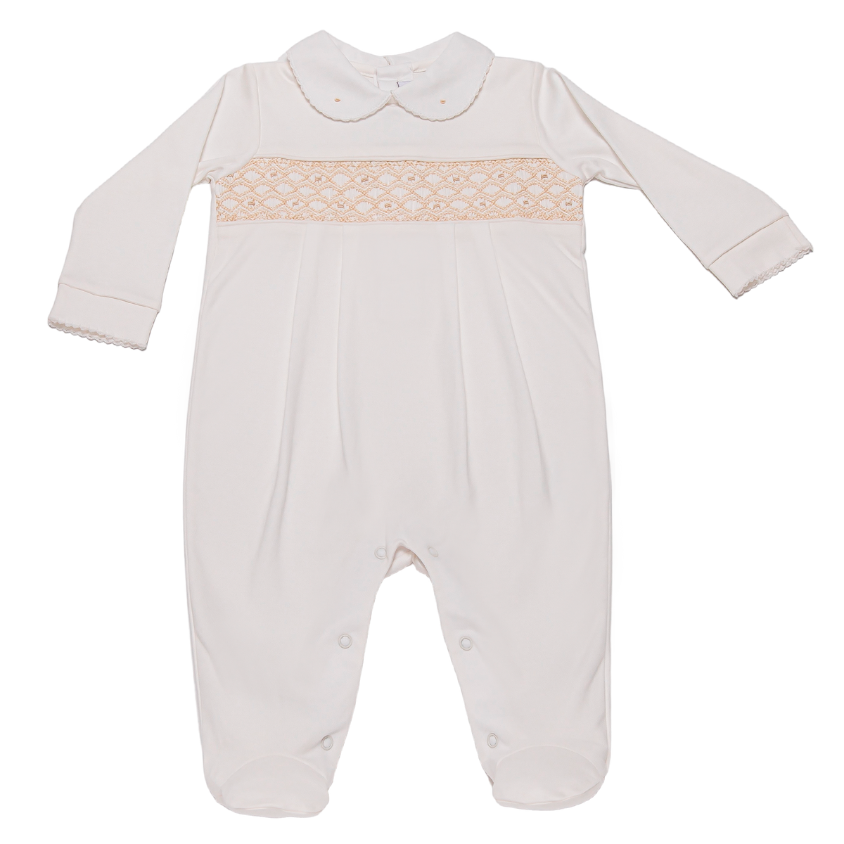 Baby Cream Smock open back Footie