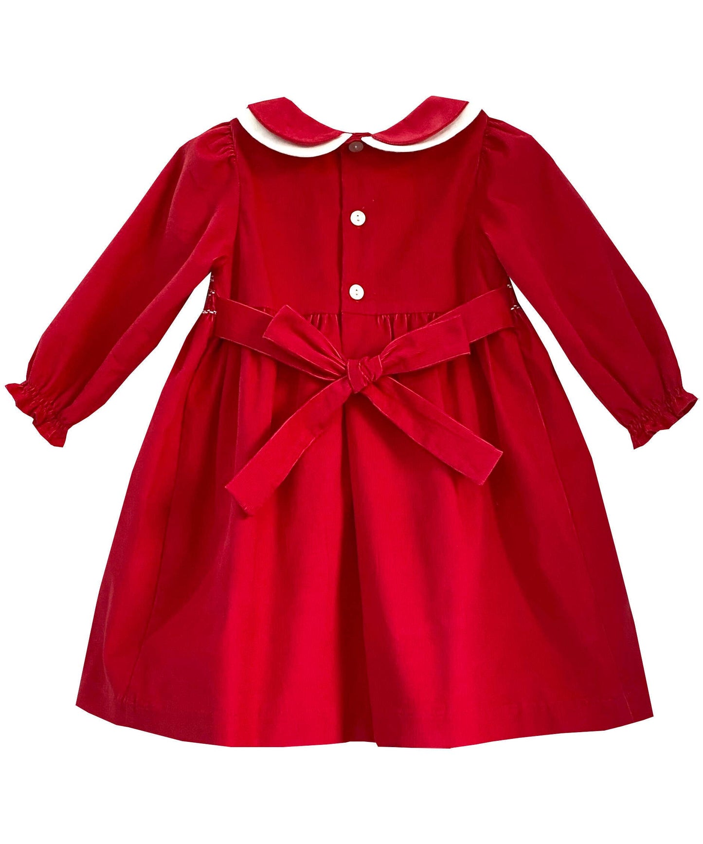 Red Smocked Corduroy Peter Pan Dress