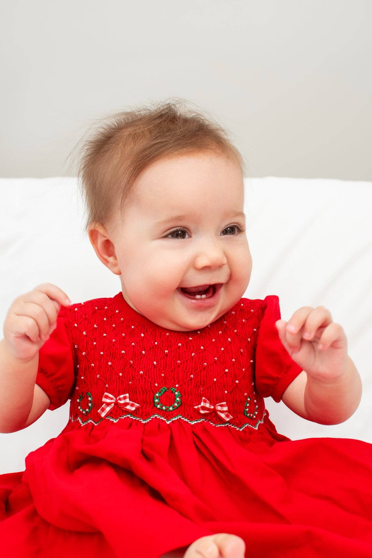 Smocked Corduroy Pearl Detail Holiday Dress