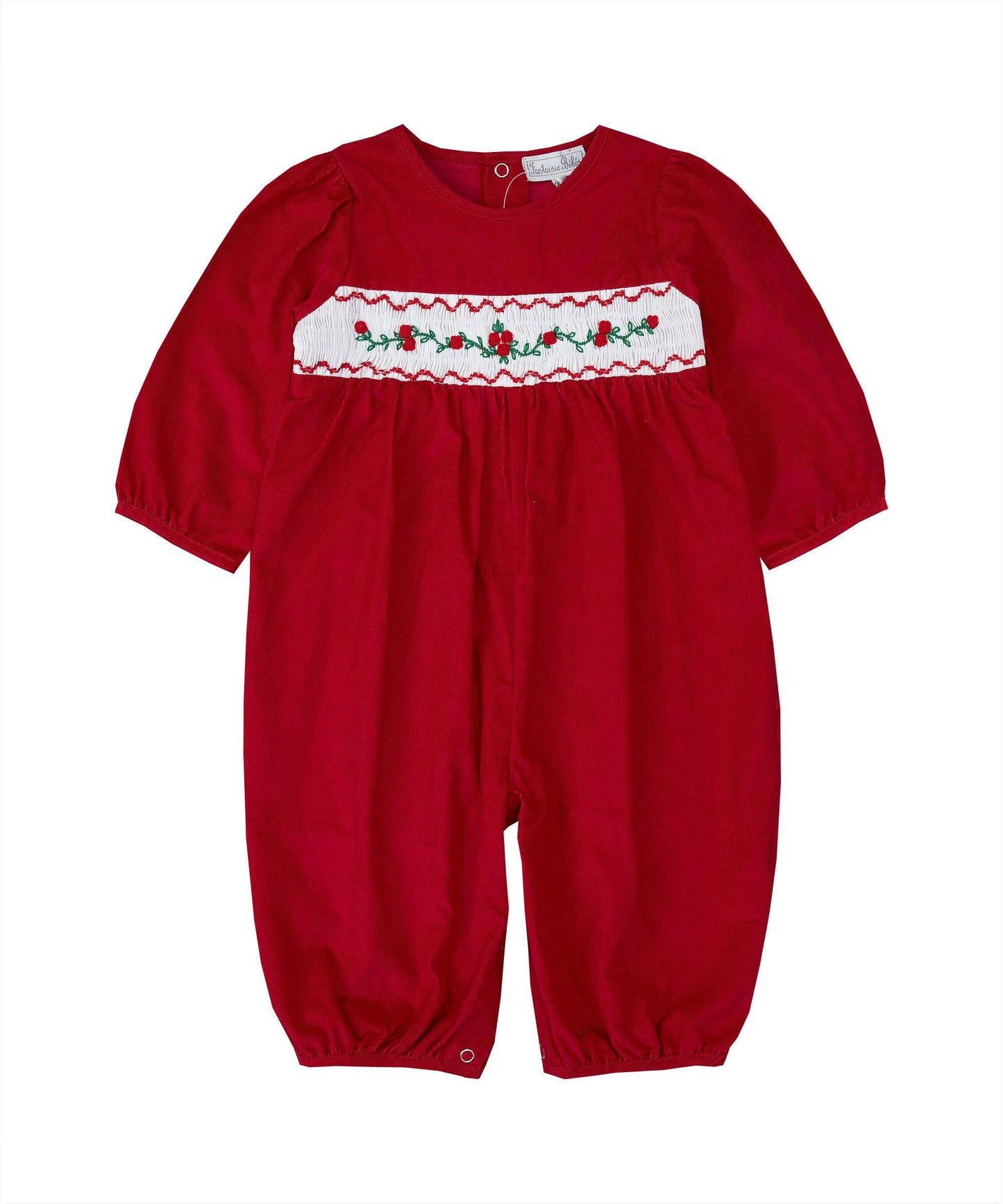 Red Smocked Corduroy Romper