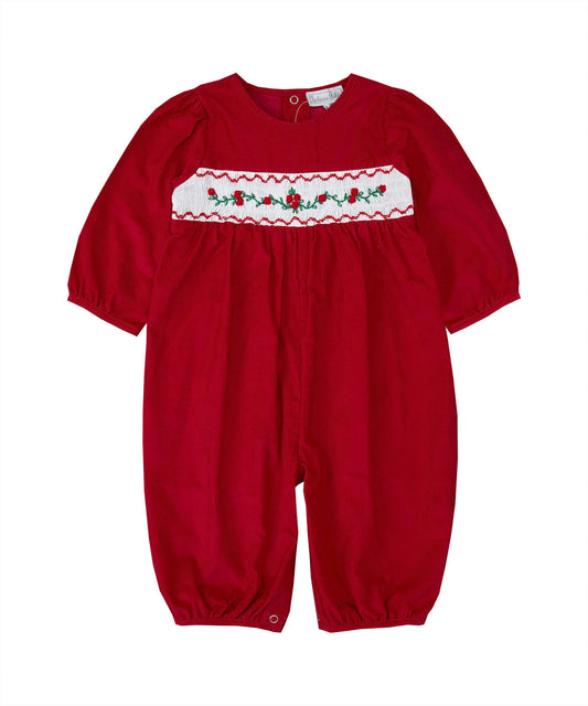 Red Smocked Corduroy Romper