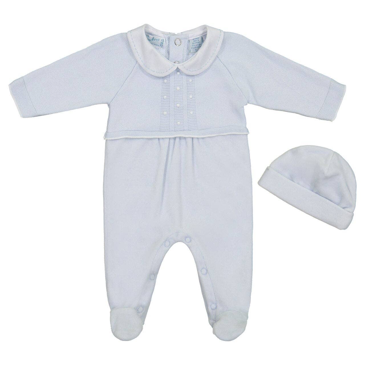 Baby Boys Velour Dot Knit Romper with Hat