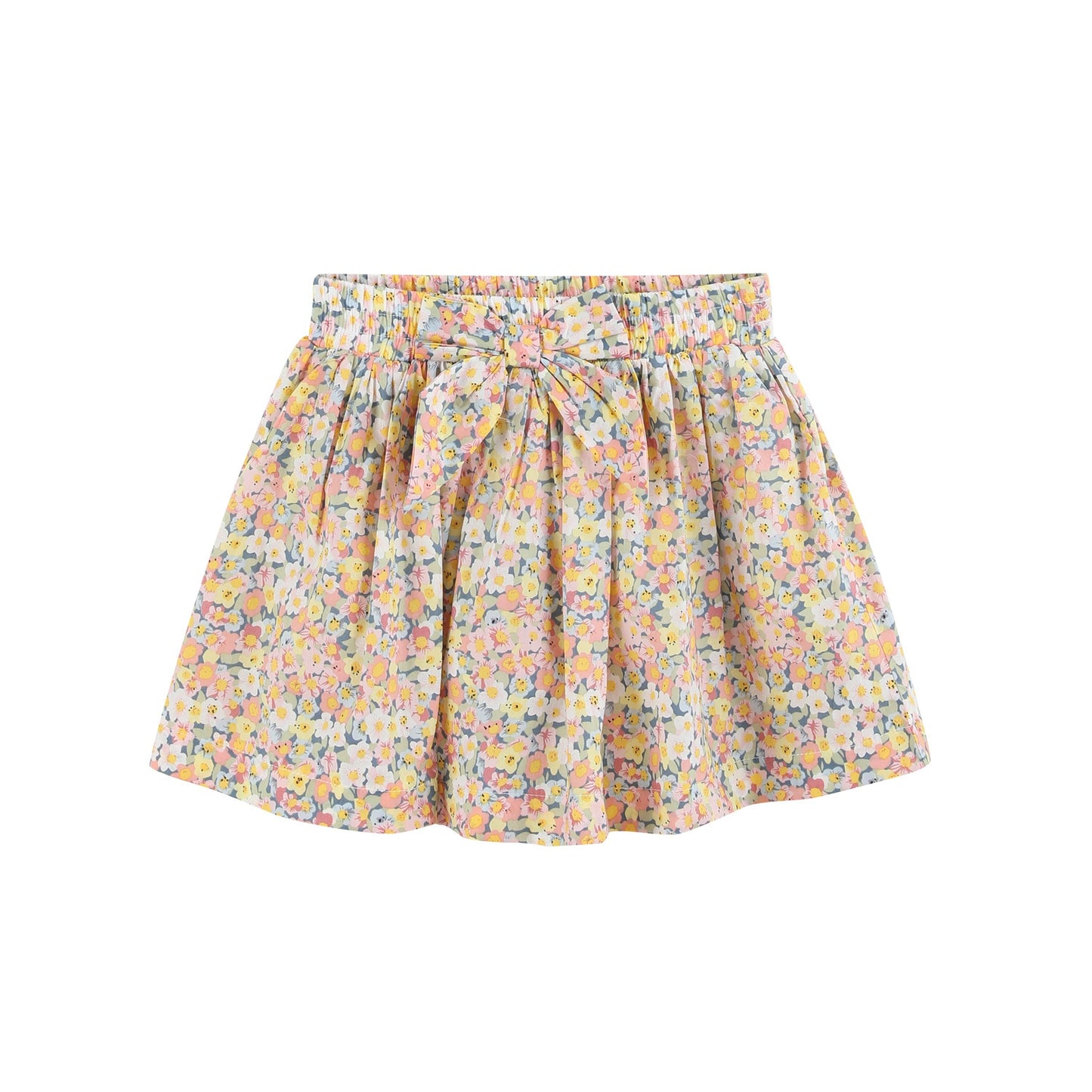 Peach Floral Print Skort and Collared Ruffle Shirt 2pc Set