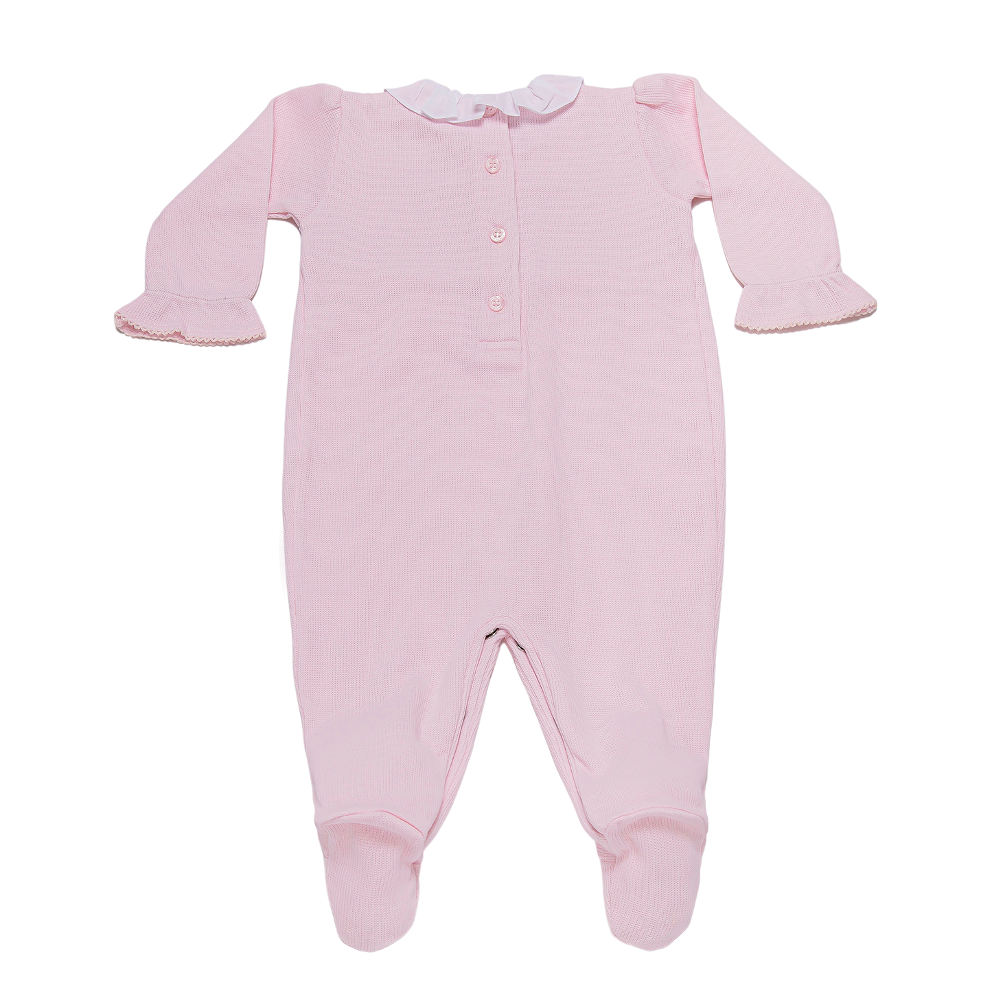 Pink Ruffle Collar Floral Smocked Pima Cotton Footie
