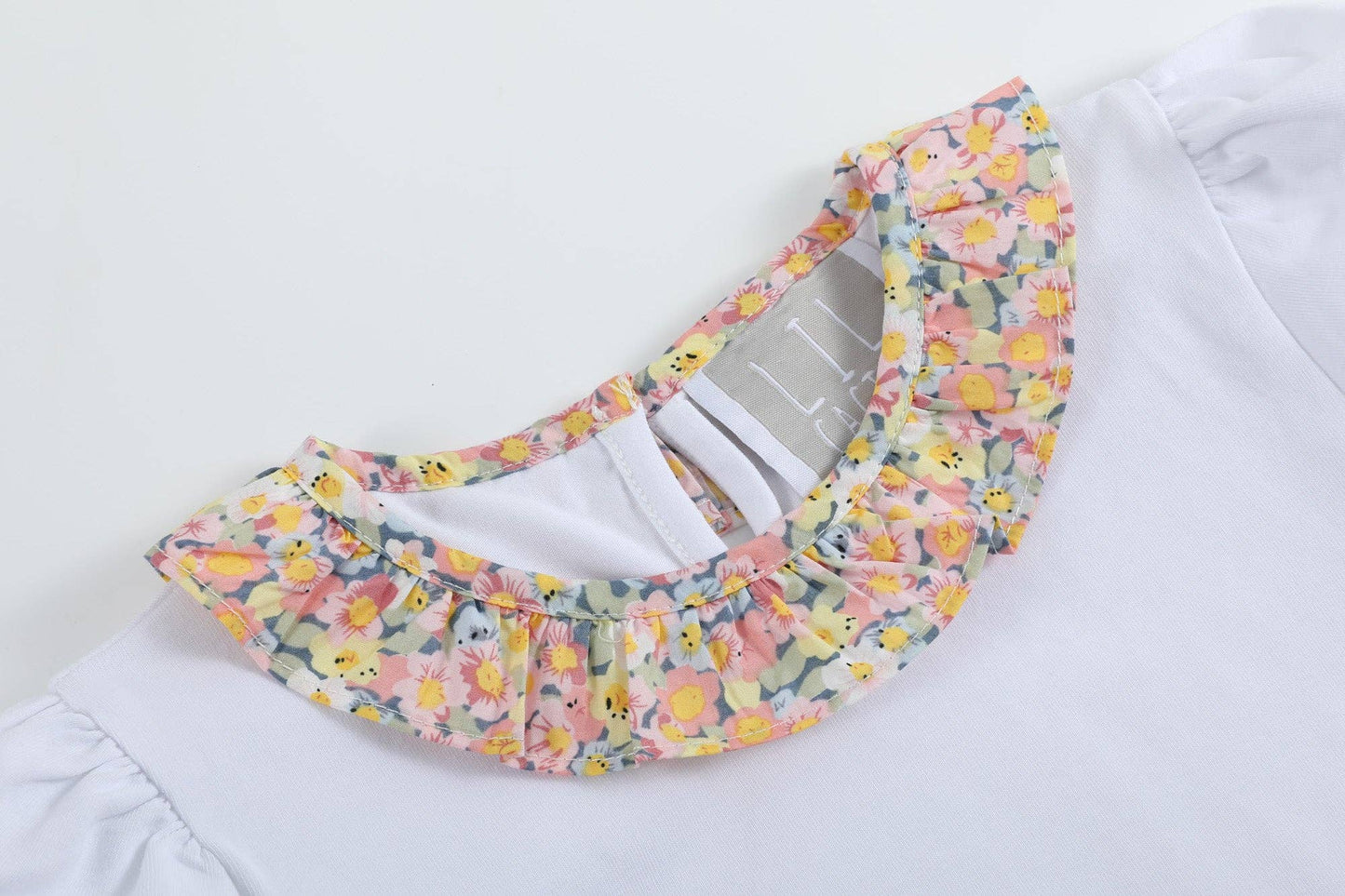 Peach Floral Print Skort and Collared Ruffle Shirt 2pc Set