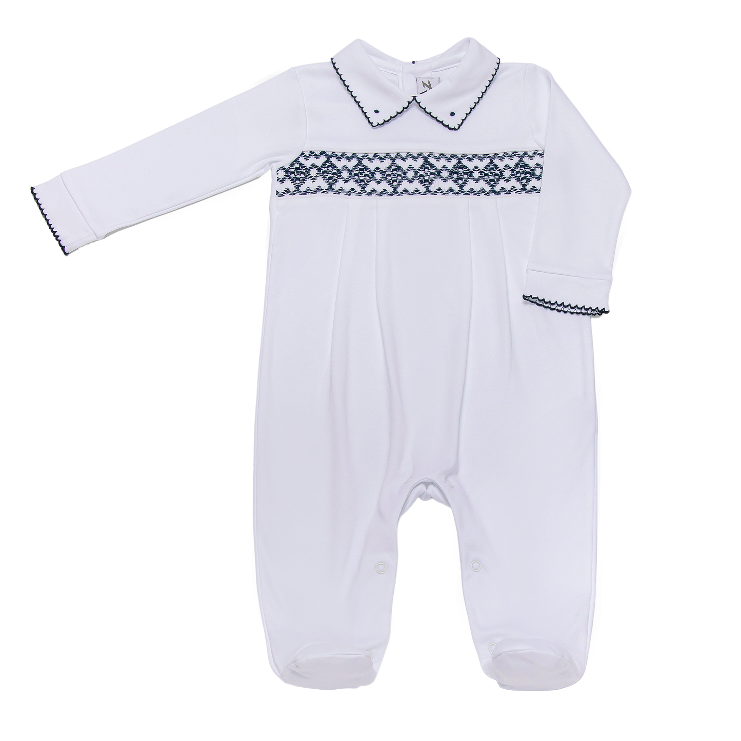 Baby White and Navy Blue Pima Cotton Footie