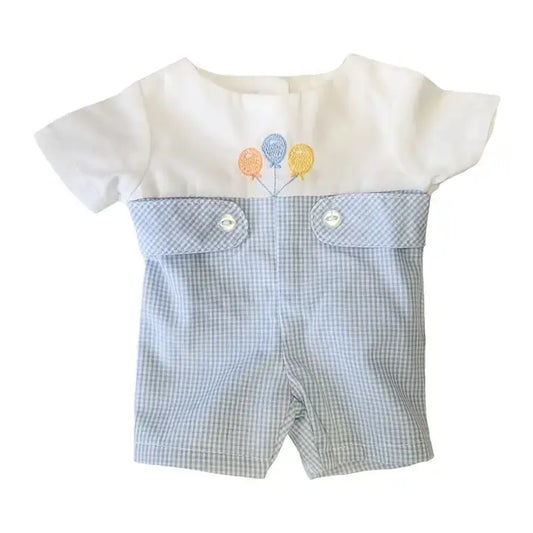 Blue Gingham Doll Romper