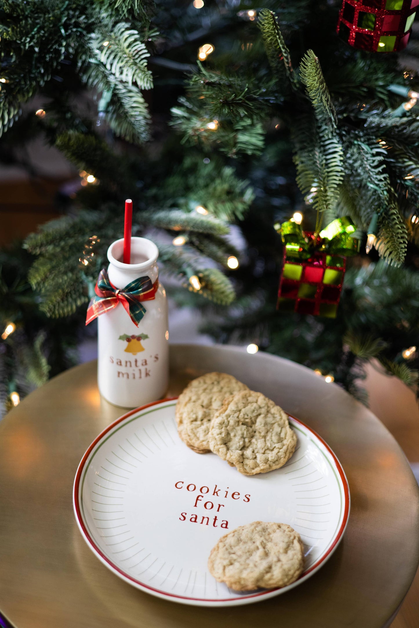 Santa Christmas Cookie Plate & Milk Jug Holiday Set