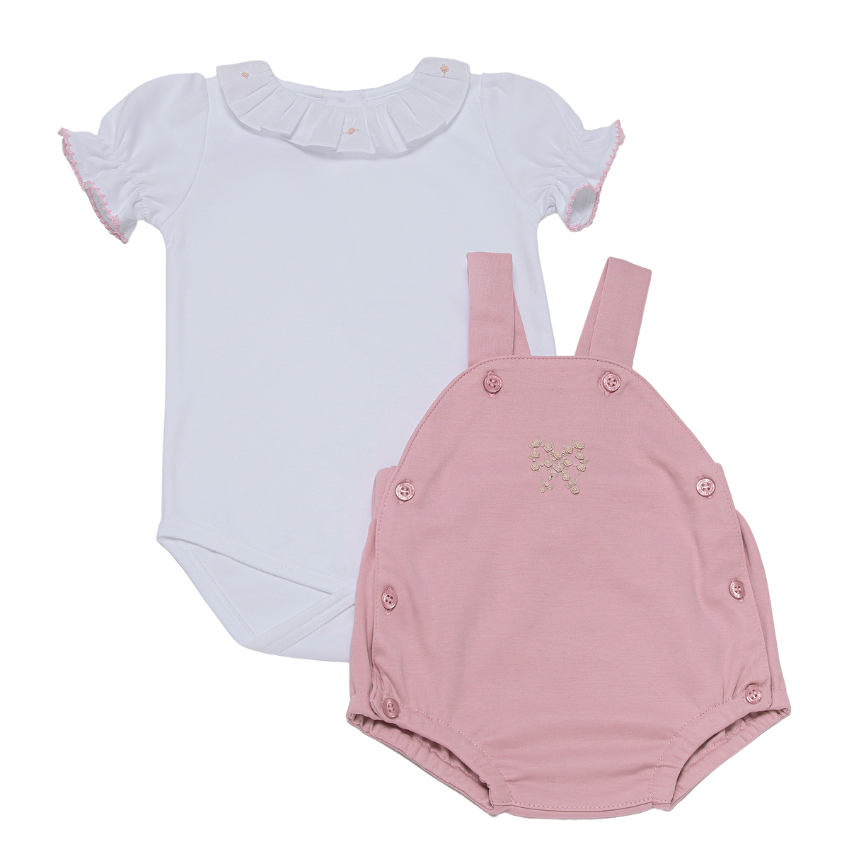 Embroidered Bow Bubble Pima Overall with Onesie