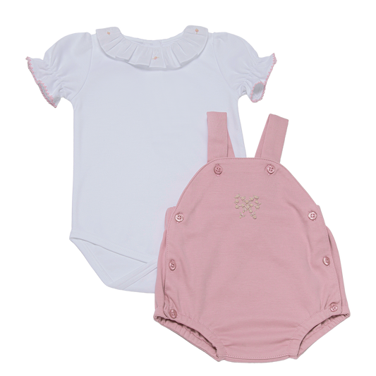 Embroidered Bow Bubble Pima Overall with Onesie