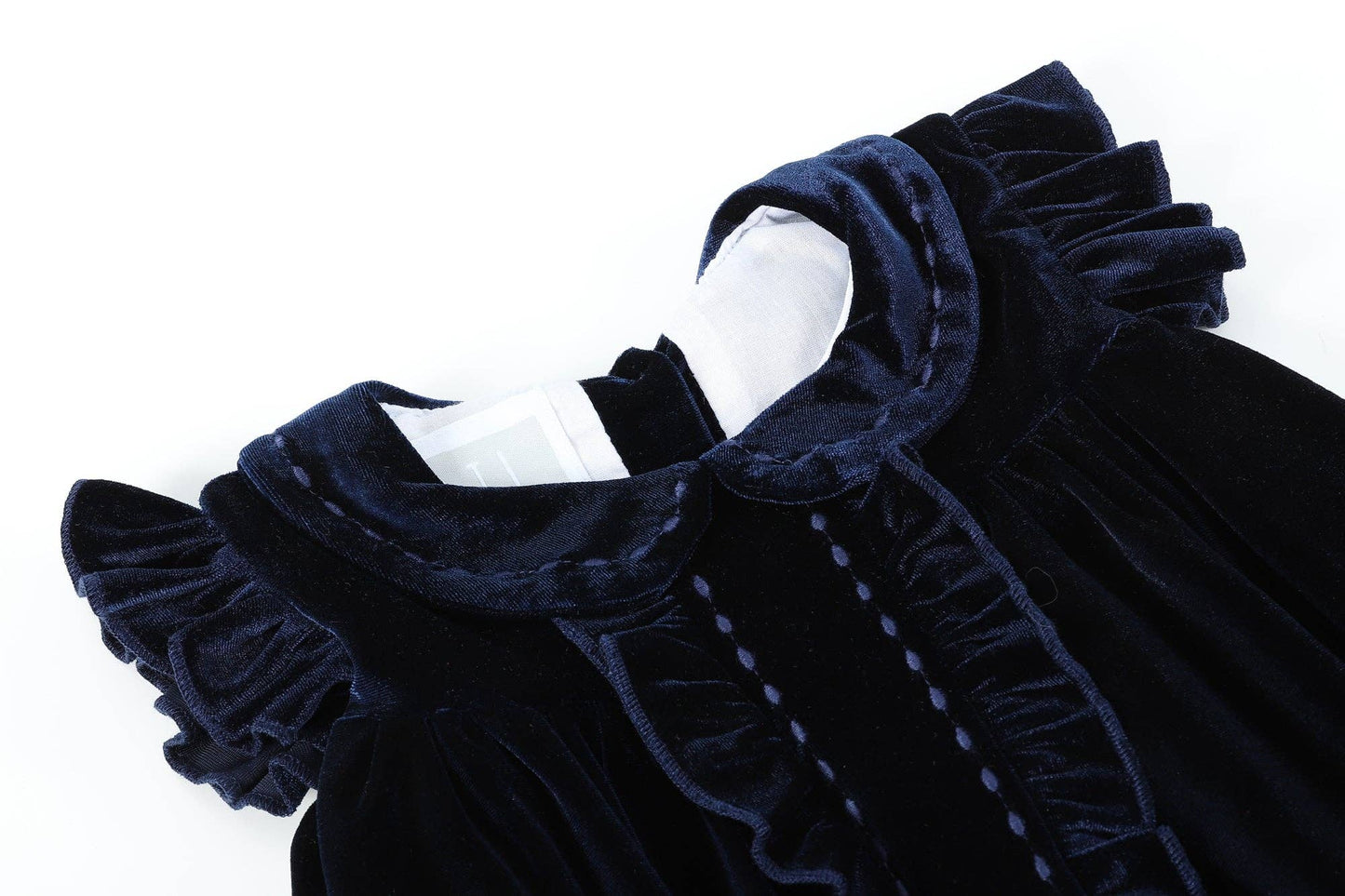 Navy Blue Velvet Flutter Sleeve Dress