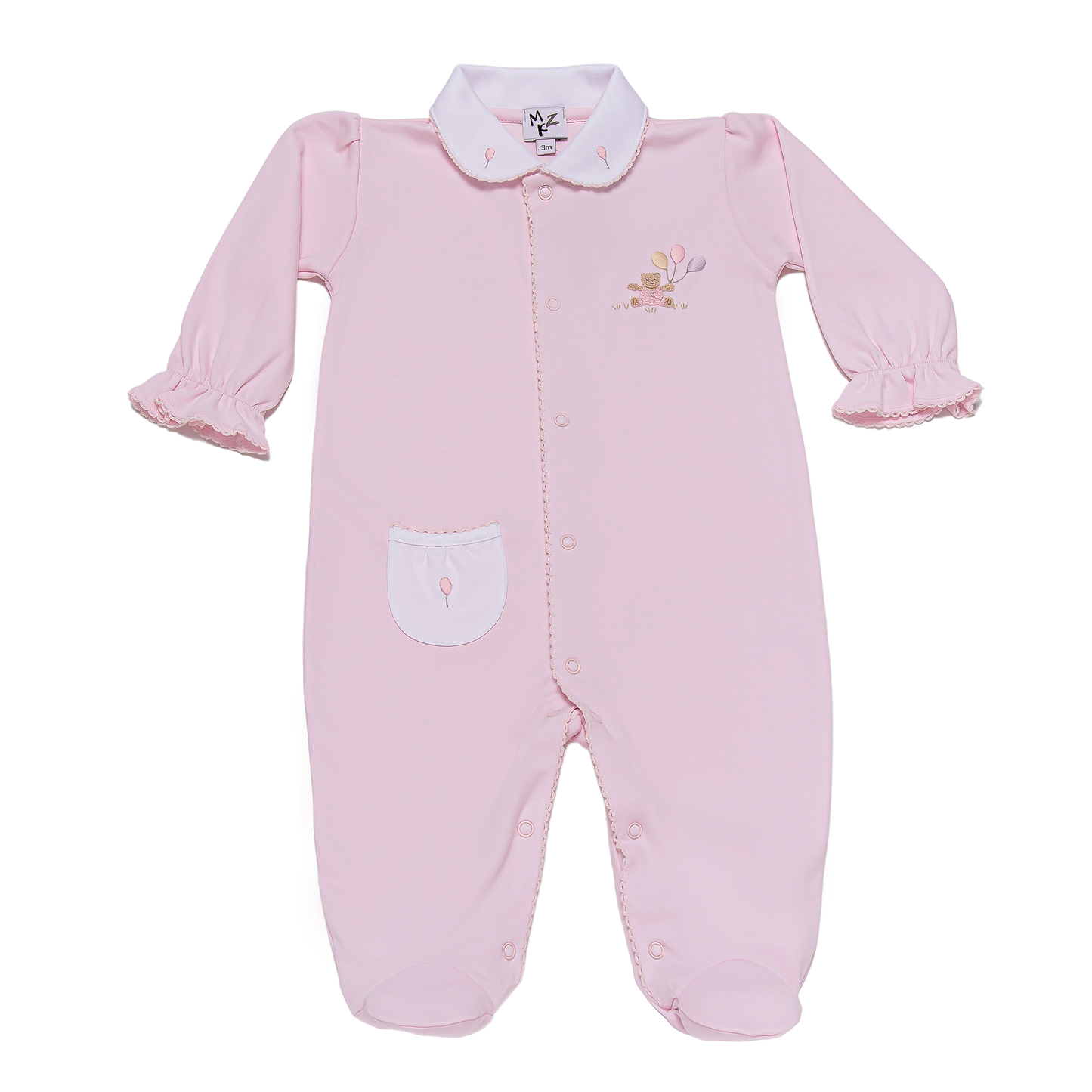 Pink Bear & Balloon Pima Cotton Footie