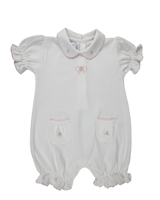 Baby Girl Pink Bow and Floral Pima Romper