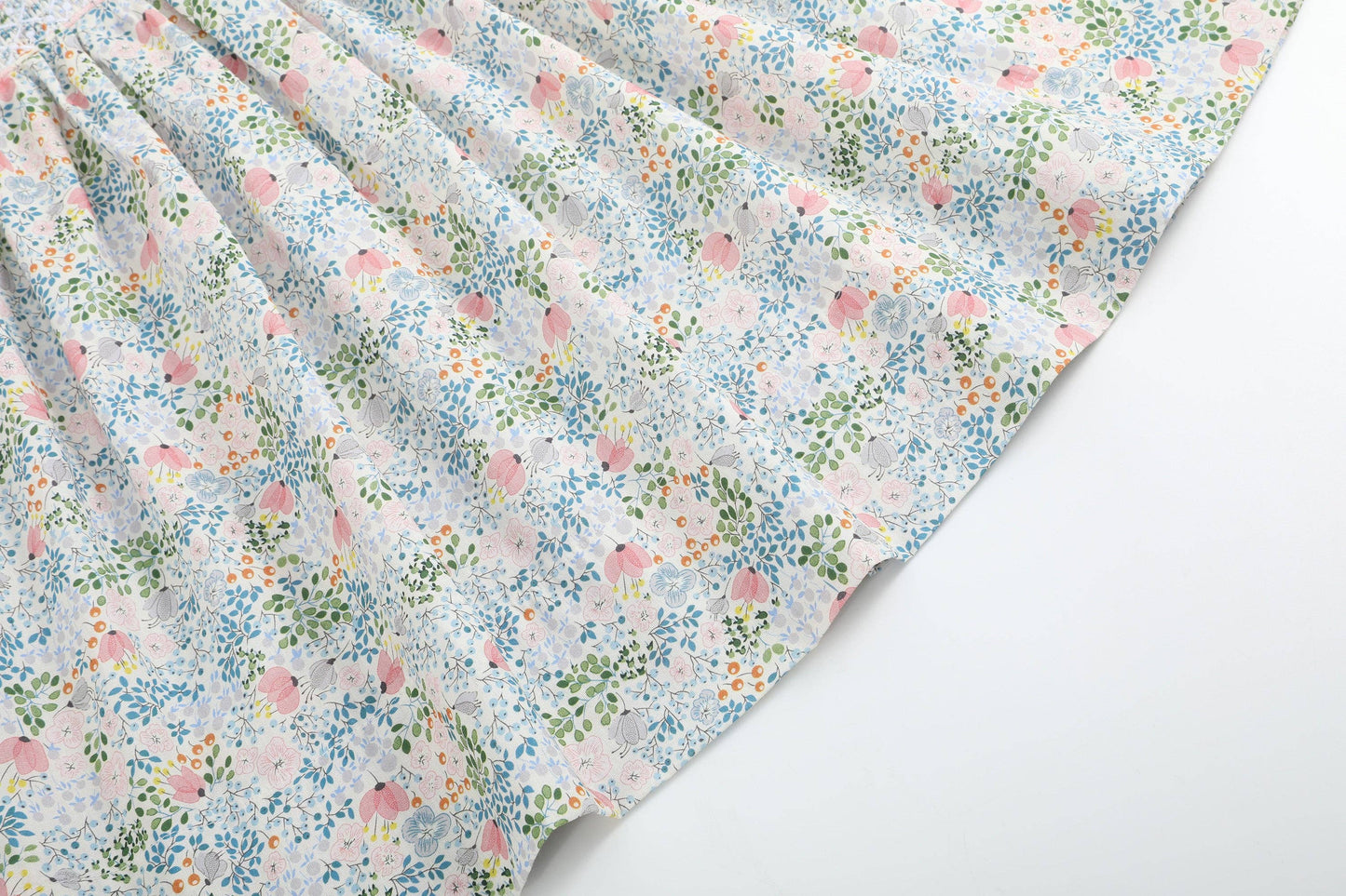 Pink Floral Print Smocked Flutter Dress