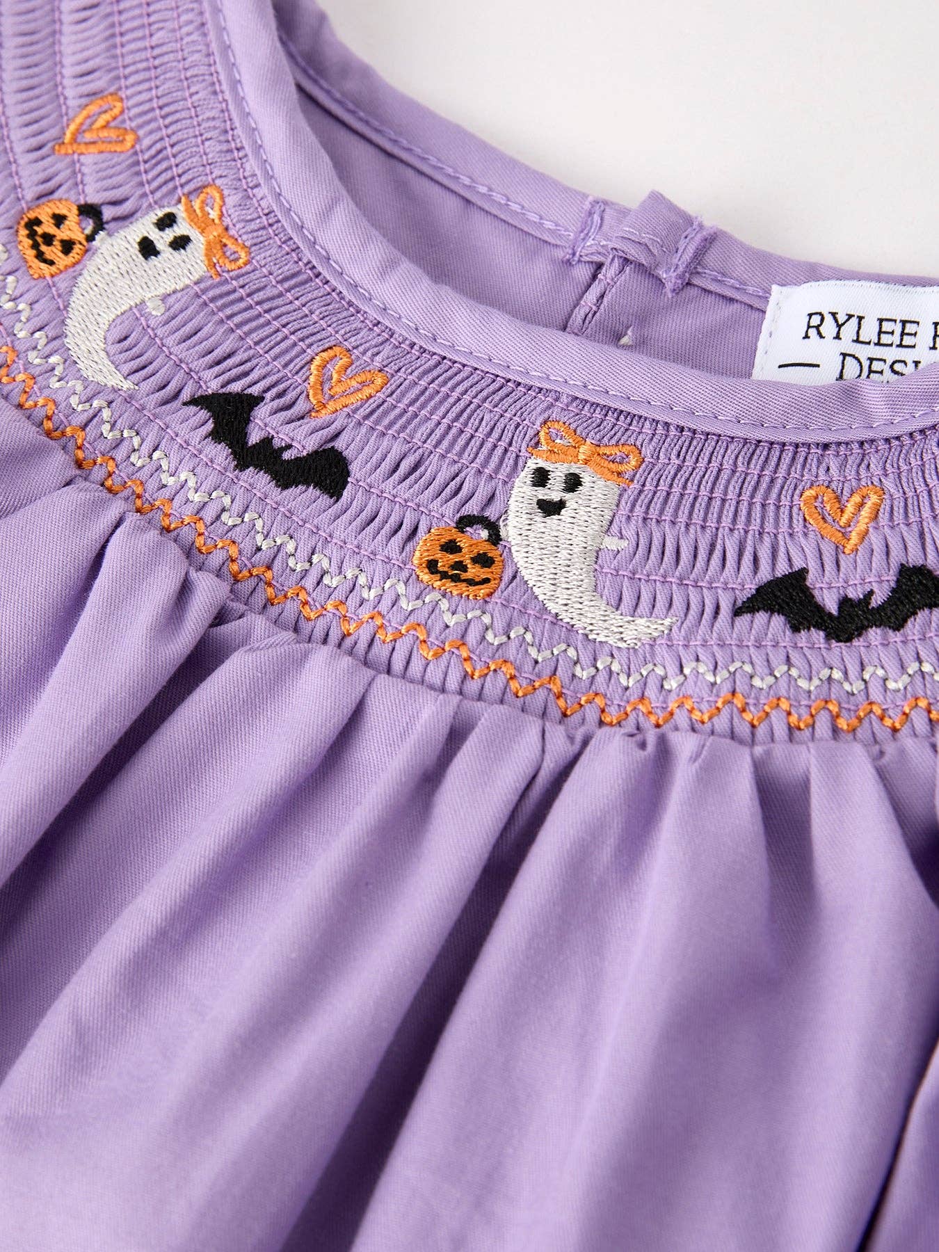 Purple Halloween Smocked Embroidered Dress