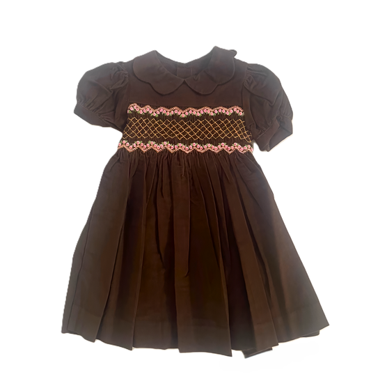 Brown Corduroy Smocked Dress