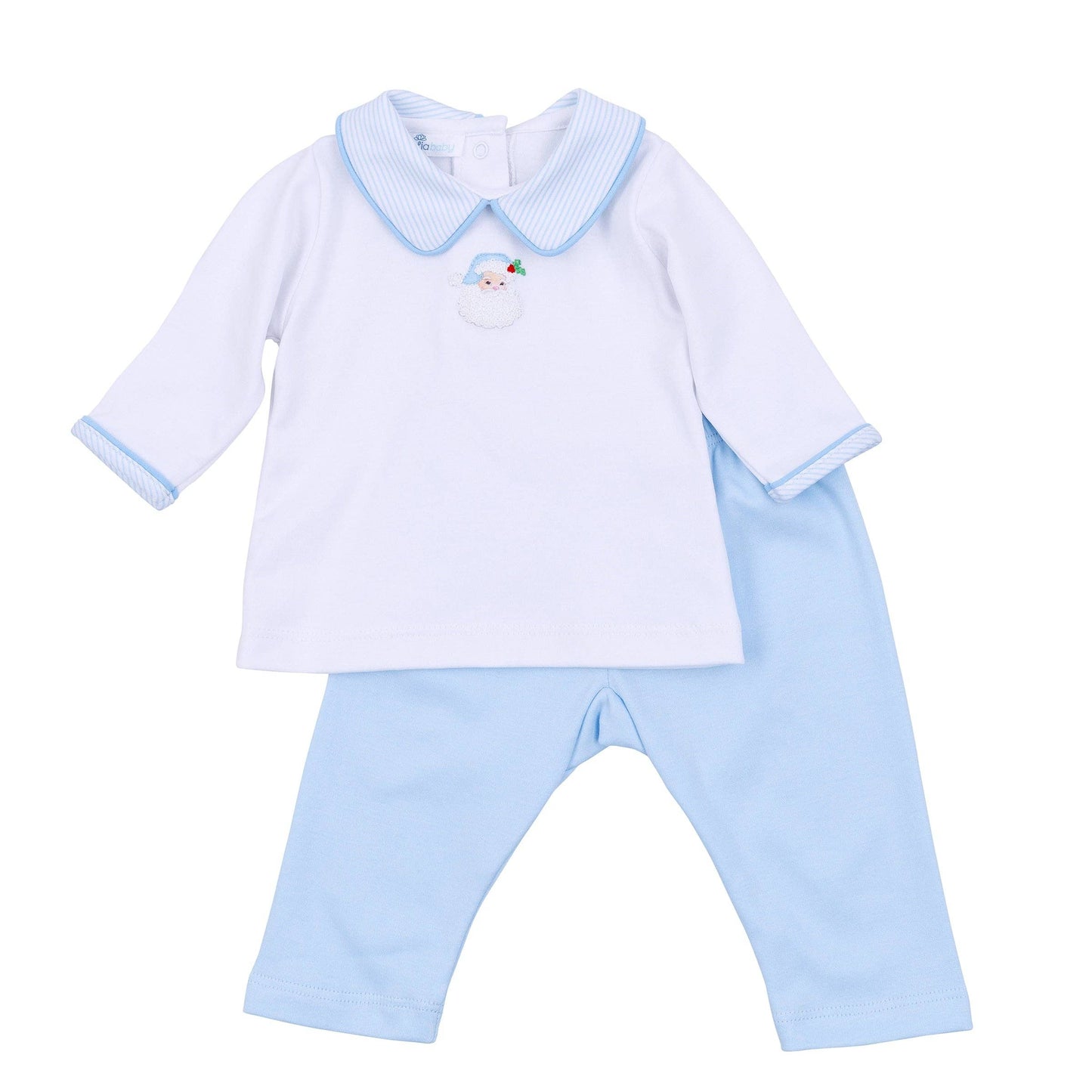 Santa Baby Collared 2pc Pant Set - Light Blue