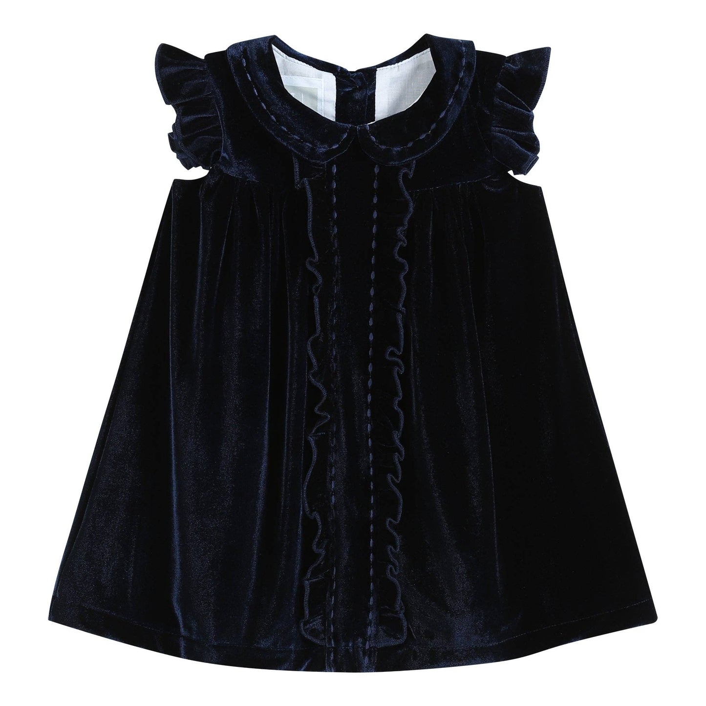 Navy Blue Velvet Flutter Sleeve Dress