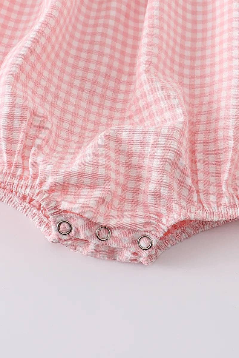 Strawberry Plaid Smocked Baby Girl Romper