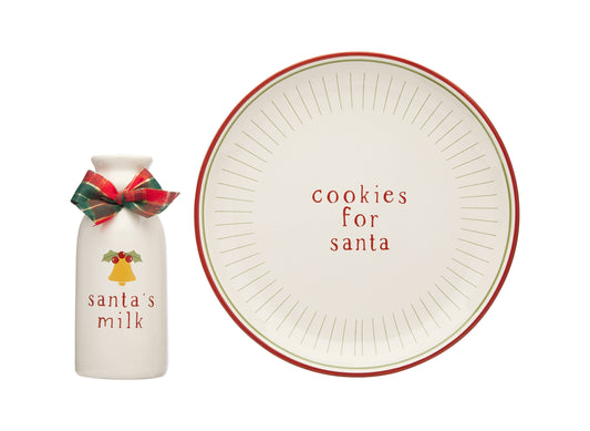 Santa Christmas Cookie Plate & Milk Jug Holiday Set