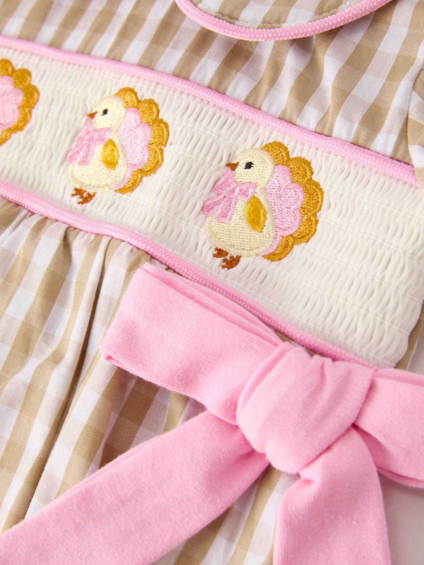 Thanksgiving Embroidered Smocked Baby Girls Romper