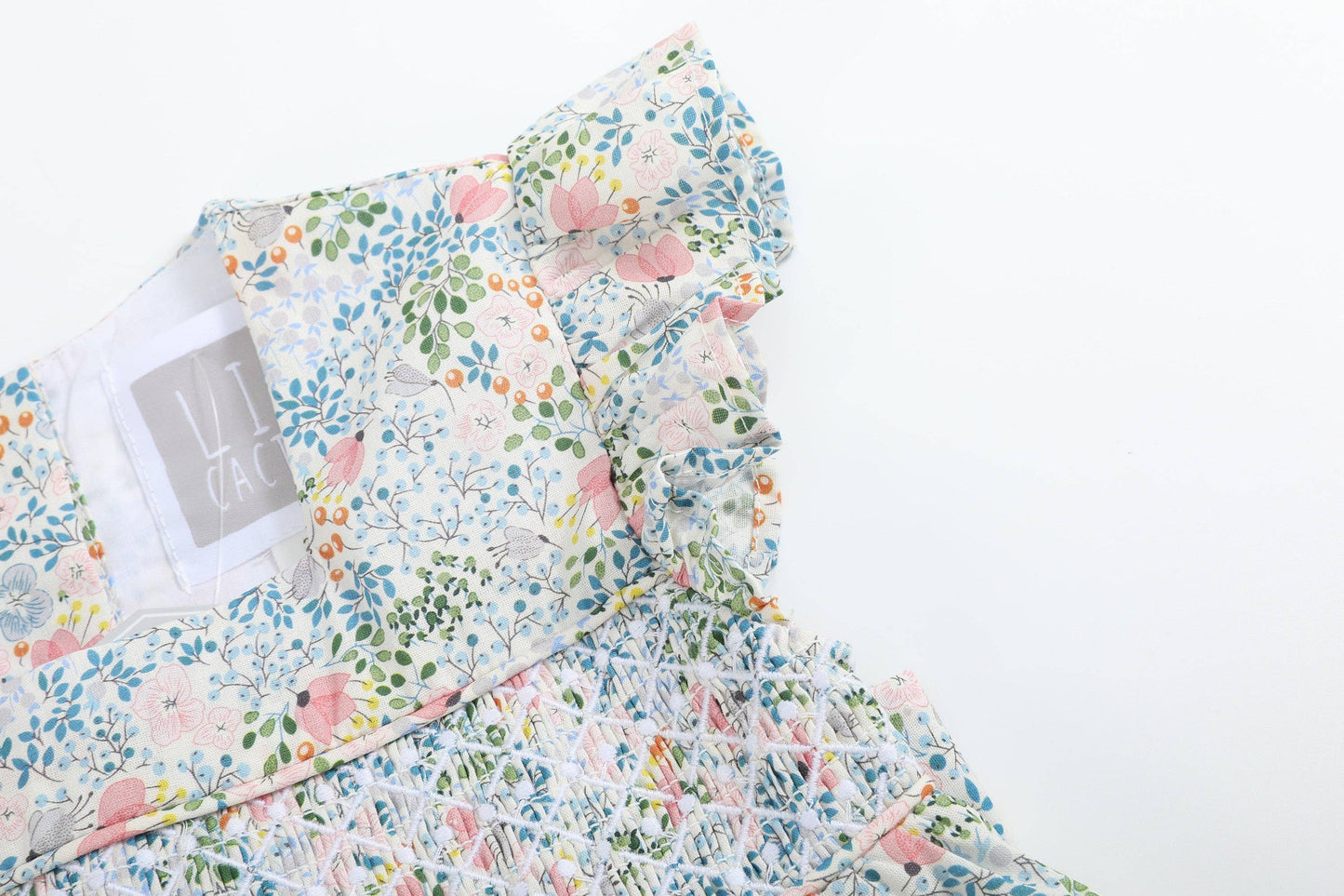 Pink Floral Print Smocked Flutter Dress