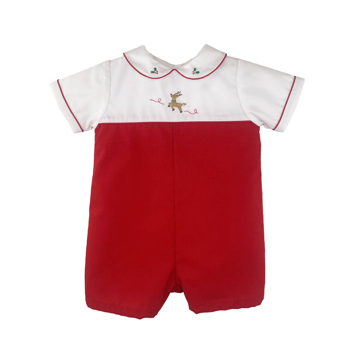 Holiday Romper with Reindeer Embroidery