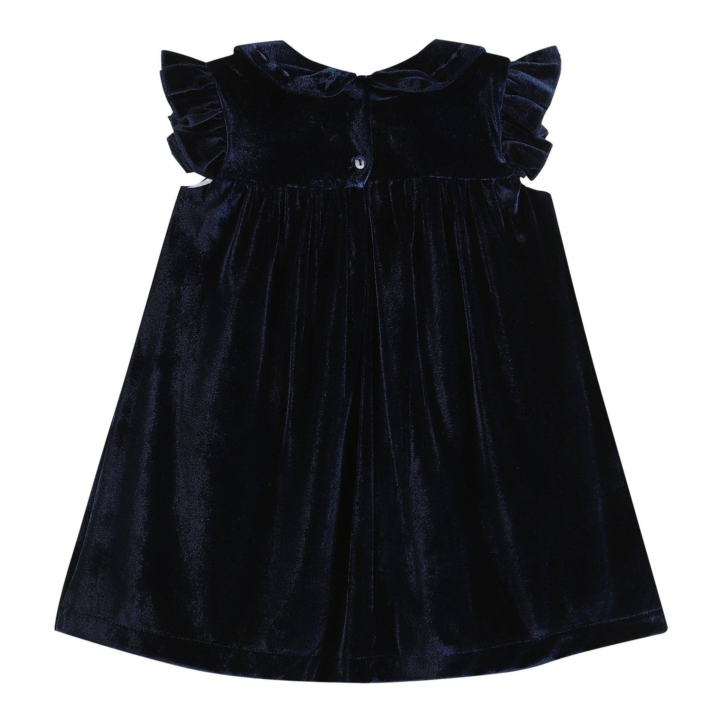 Navy Blue Velvet Flutter Sleeve Dress