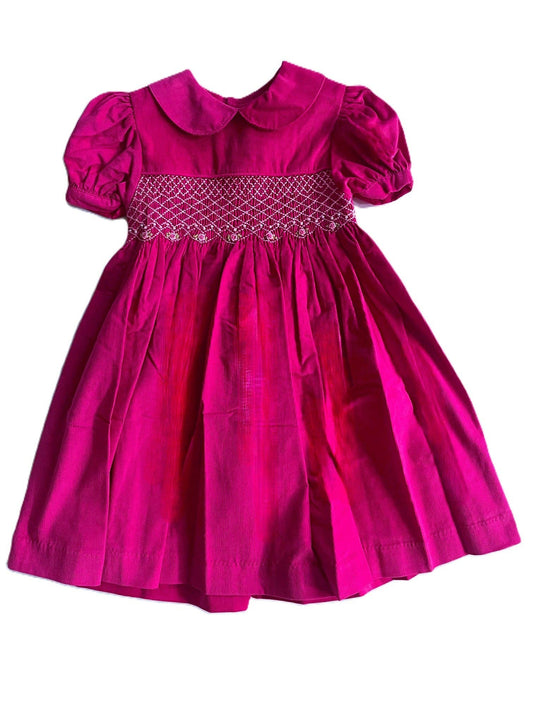 Pink Corduroy Smocked Dress