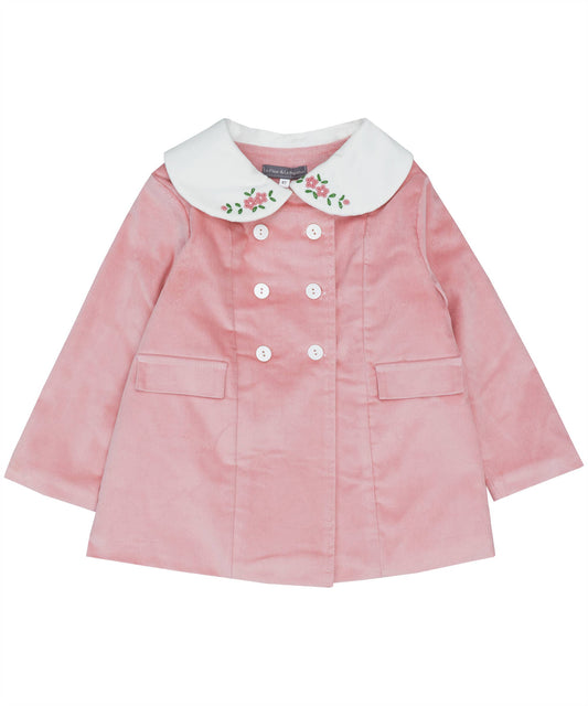 Pink Floral Embroidered Corduroy Coat