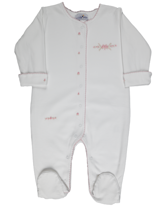 Baby Girl Embroidered Roses Pima Footie