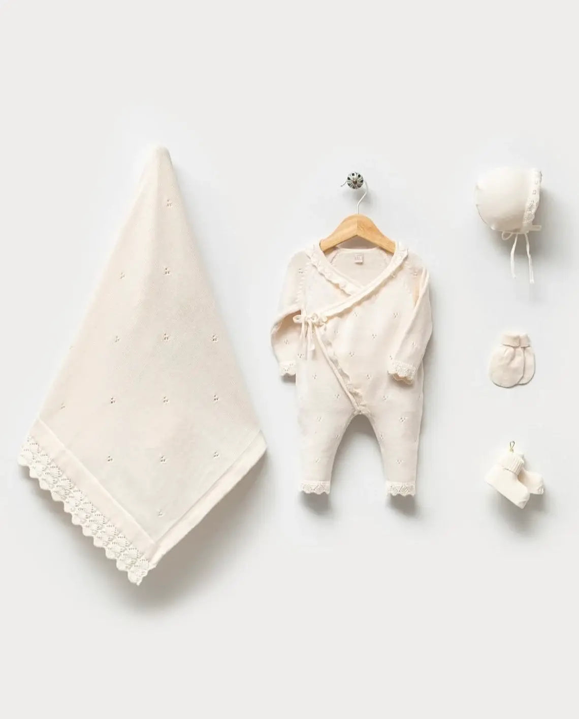 Knitted Newborn Baby Coming Home Outfit Layette Set Cotton