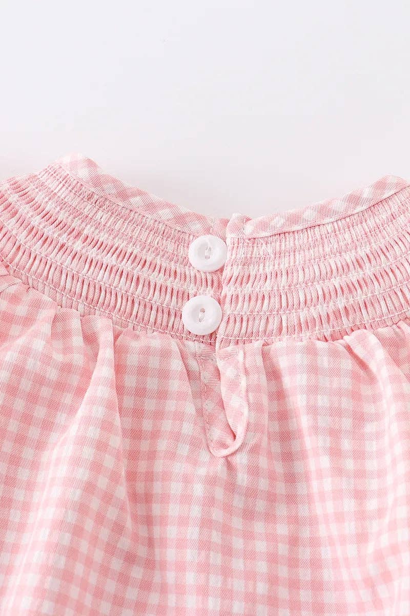 Strawberry Plaid Smocked Baby Girl Romper