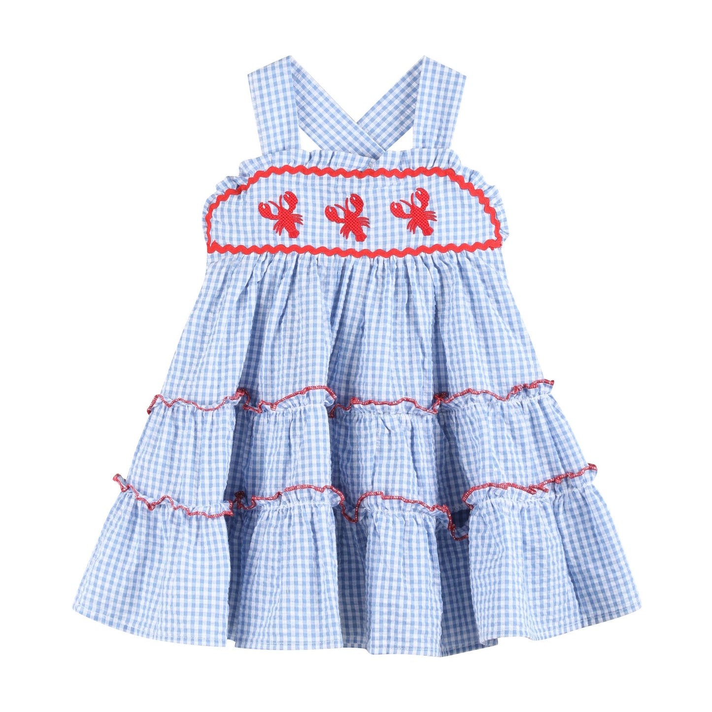Blue Gingham Crawfish Layered Sundress