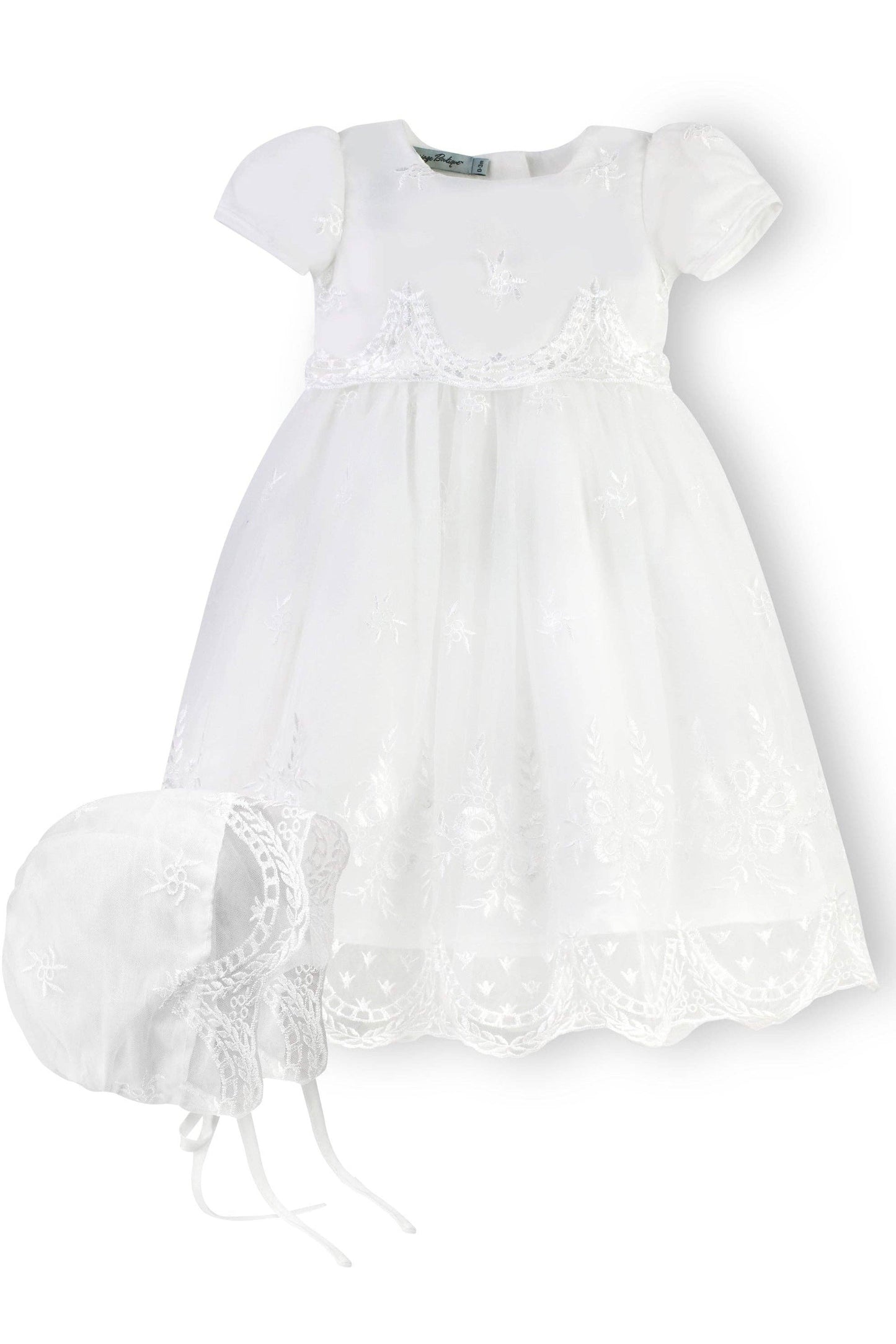 Baby Girl White Lace Gown & Bonnet
