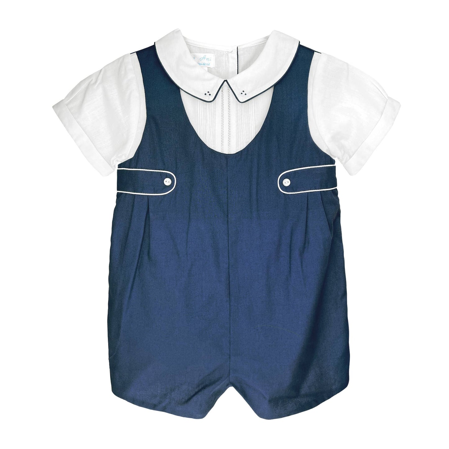 Navy Romper with Side Tabs