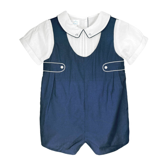 Navy Romper with Side Tabs