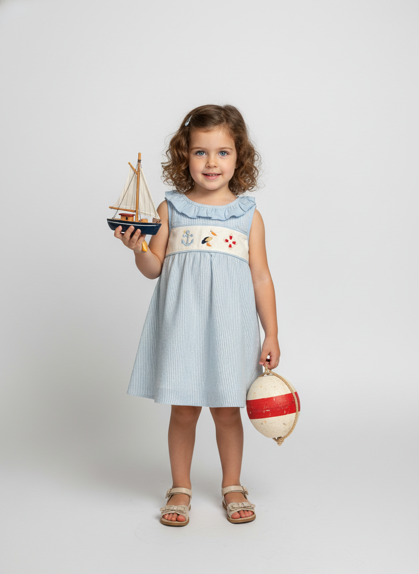 Seaside Seersucker Embroidered dress