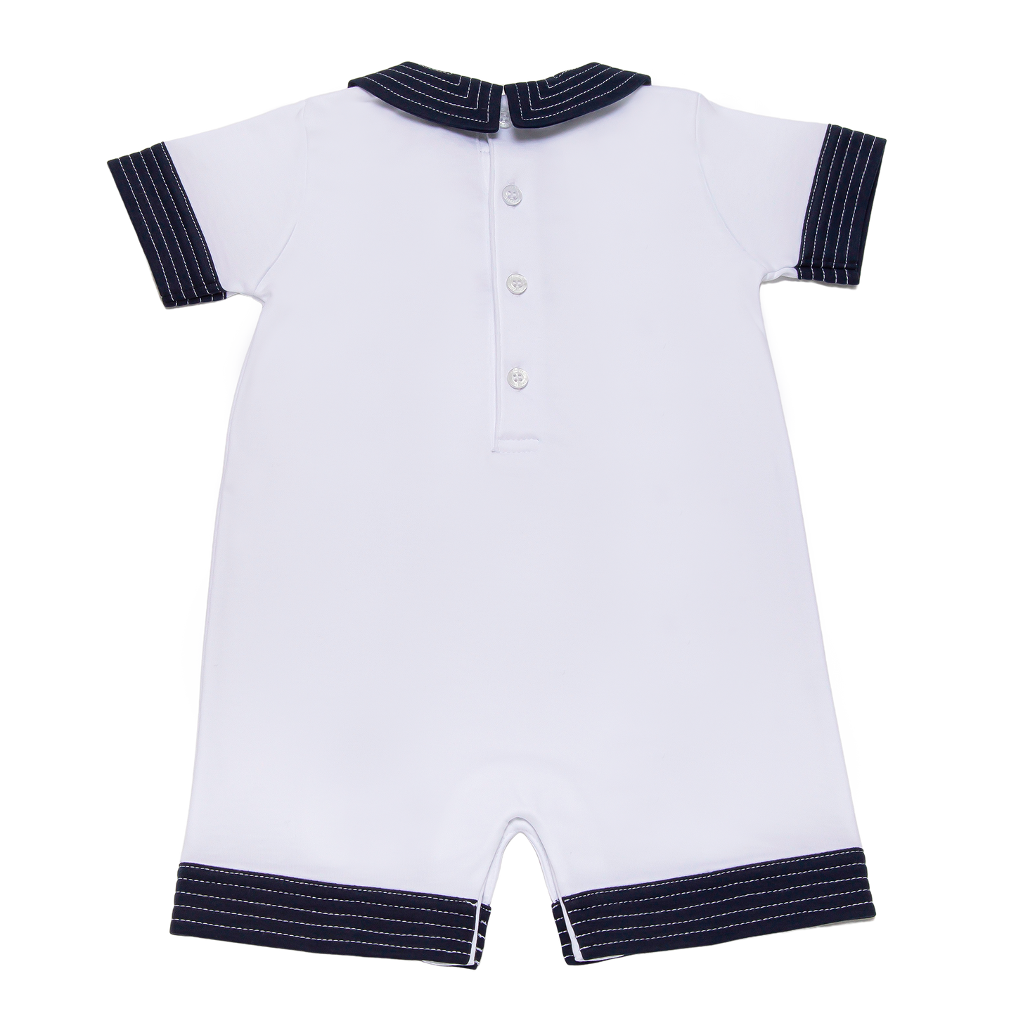 Baby White Boat  Dark Collar Pima Romper